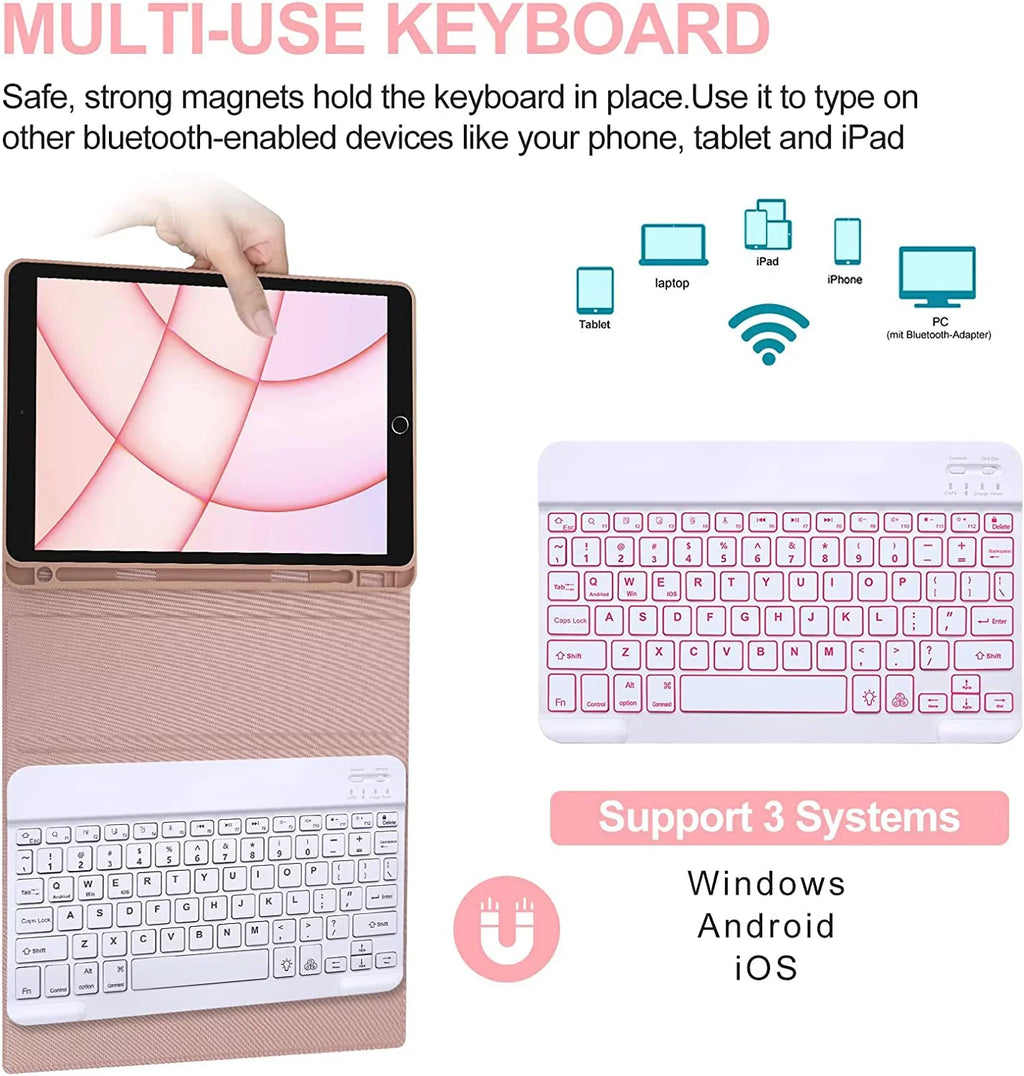 Kvago Keyboard 2022 Bluetooth Apple Built-in Keyboard 5th iPad iPad Case for Holder Pencil Pink Air Gen