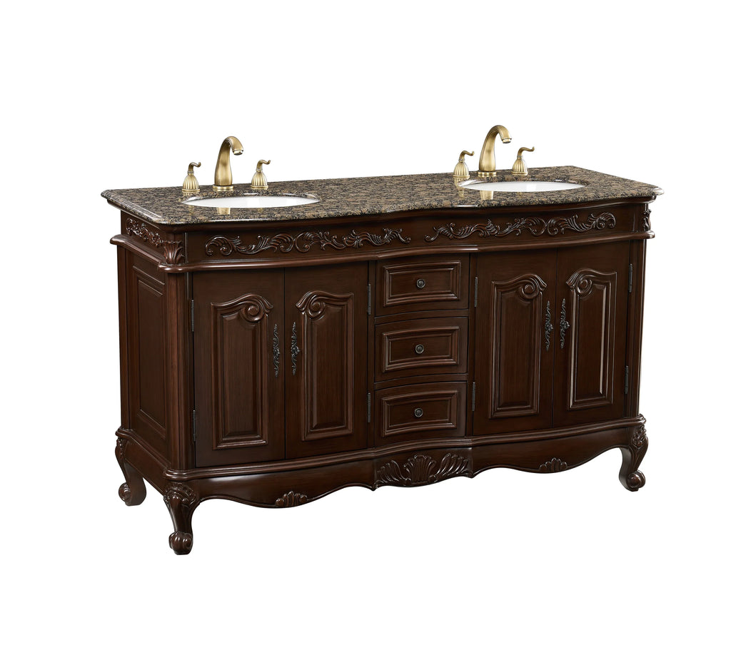 Double Saturn Sink Stufurhome Granite Baltic inch Top Brown with 60 Vanity
