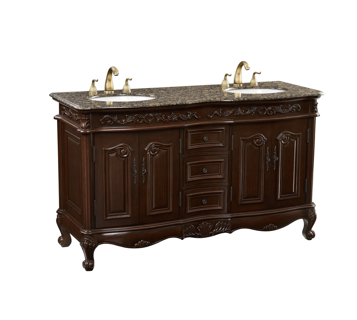 Double Saturn Sink Stufurhome Granite Baltic inch Top Brown with 60 Vanity