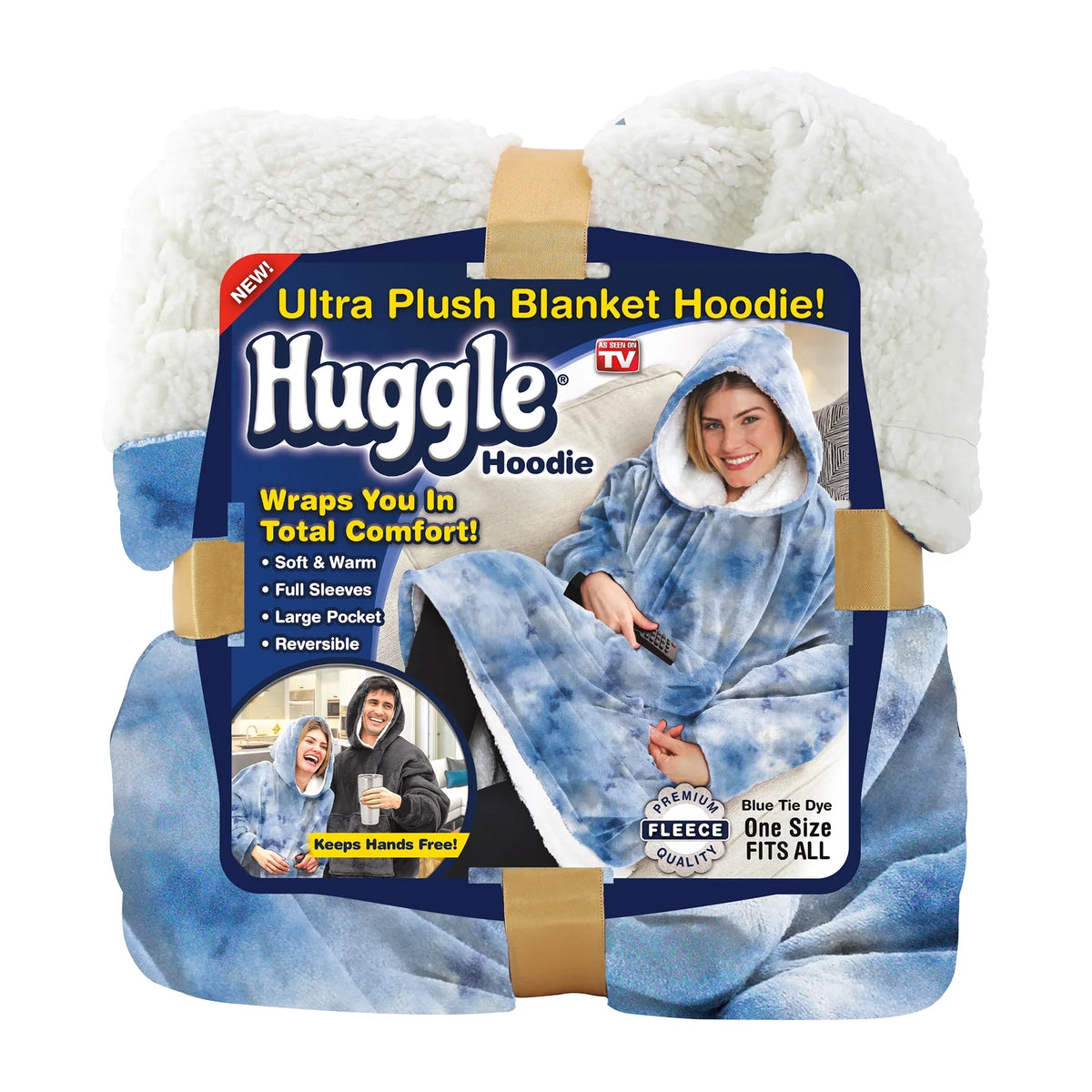Huggle & Blanket Sherpa Wearable Dye Hoodie, Tie Fleece Hoodie, Blue