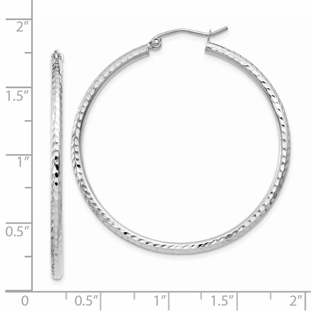 Tube Hoop Diamond-cut Real Earrings Gold Round 14kt 2mm White