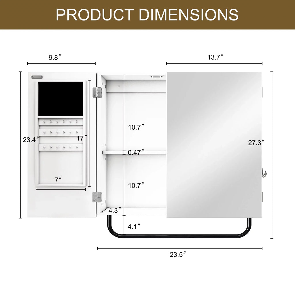 Jewelry Cabinet Wall Mirror, Bathroom, Square Mounted with for 2-Tiers HLR Mirror Cabinet