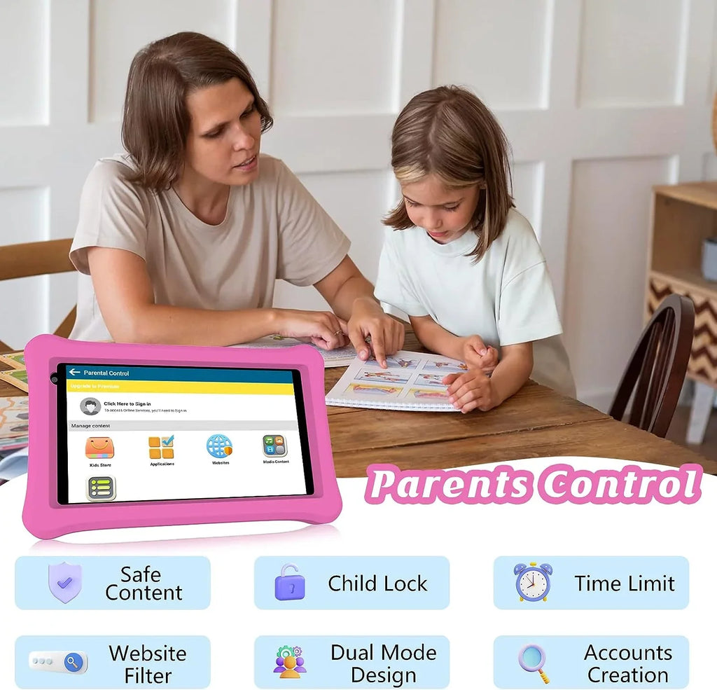 Control Tablet Toddler Tablet Dual Case, Tablet, with RAM WiFi, Parental Certificated, ROM 11 for Camera, inch Google Tablet for 7 Tablets, Androrid 32GB Kids Kids Bluetooth, Learning 2GB