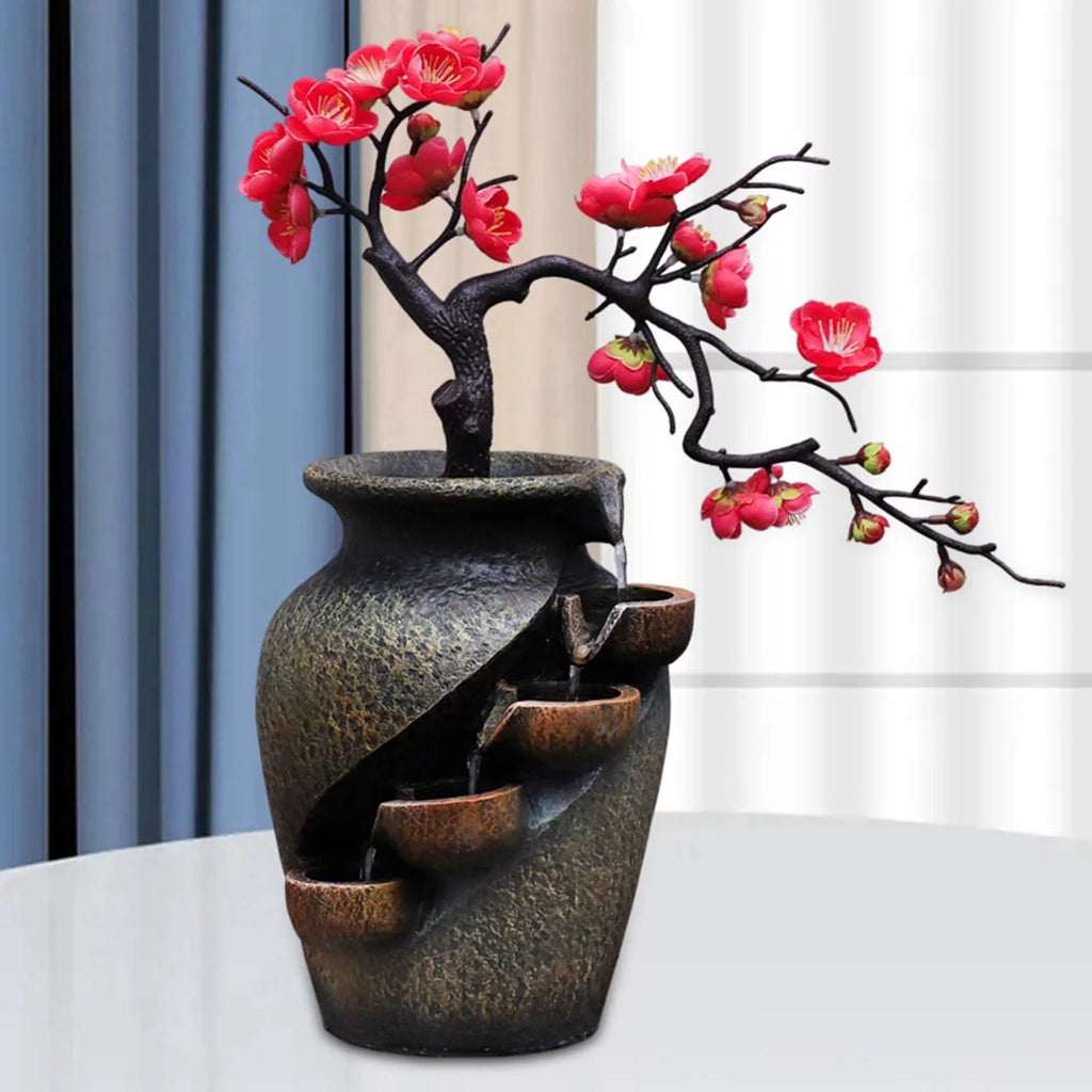 room Garden Living Vase Simulation Fountains Feng Decor Shui Relaxation Waterfall Gifts Office Craft Flower Creative for Desk Tabletop Water VaseThree-dimensional Soothing Fountain