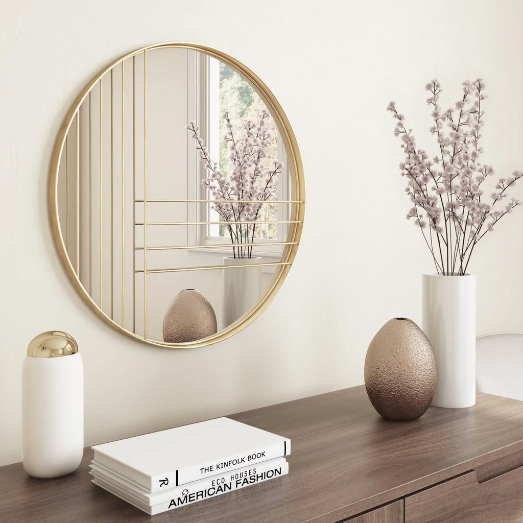 Leaf Mirror Metal Damis Modern Gold Wall Round Aspire Home Accents