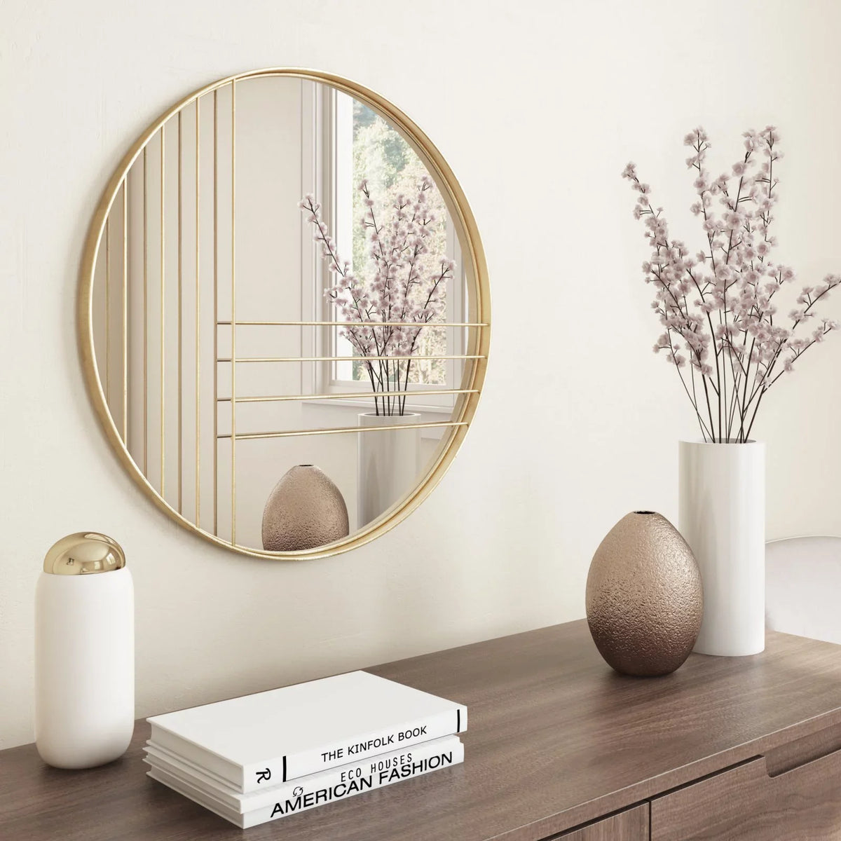 Leaf Mirror Metal Damis Modern Gold Wall Round Aspire Home Accents