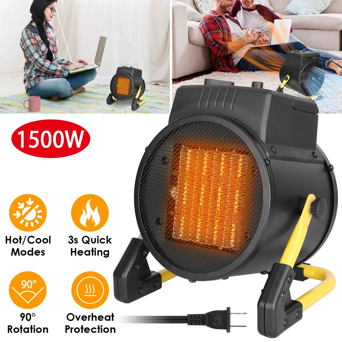 Bedroom Heater Protection Electric with Desk Personal Office Ceramic Adjustable Portable Overheat for Fan Temperature 1500W Heater iMounTEK Space