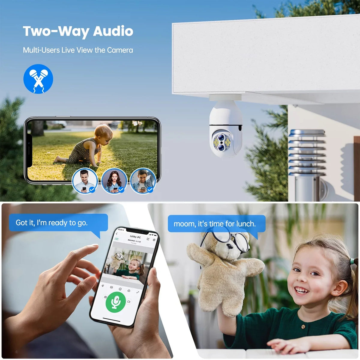 Hybrid SC11 10X E27 Connector PTZ Toguard Bulb Outdoor Dual Lens Light Zoom Surveillance Camera Camera Wireless 3 Pack Security Dome