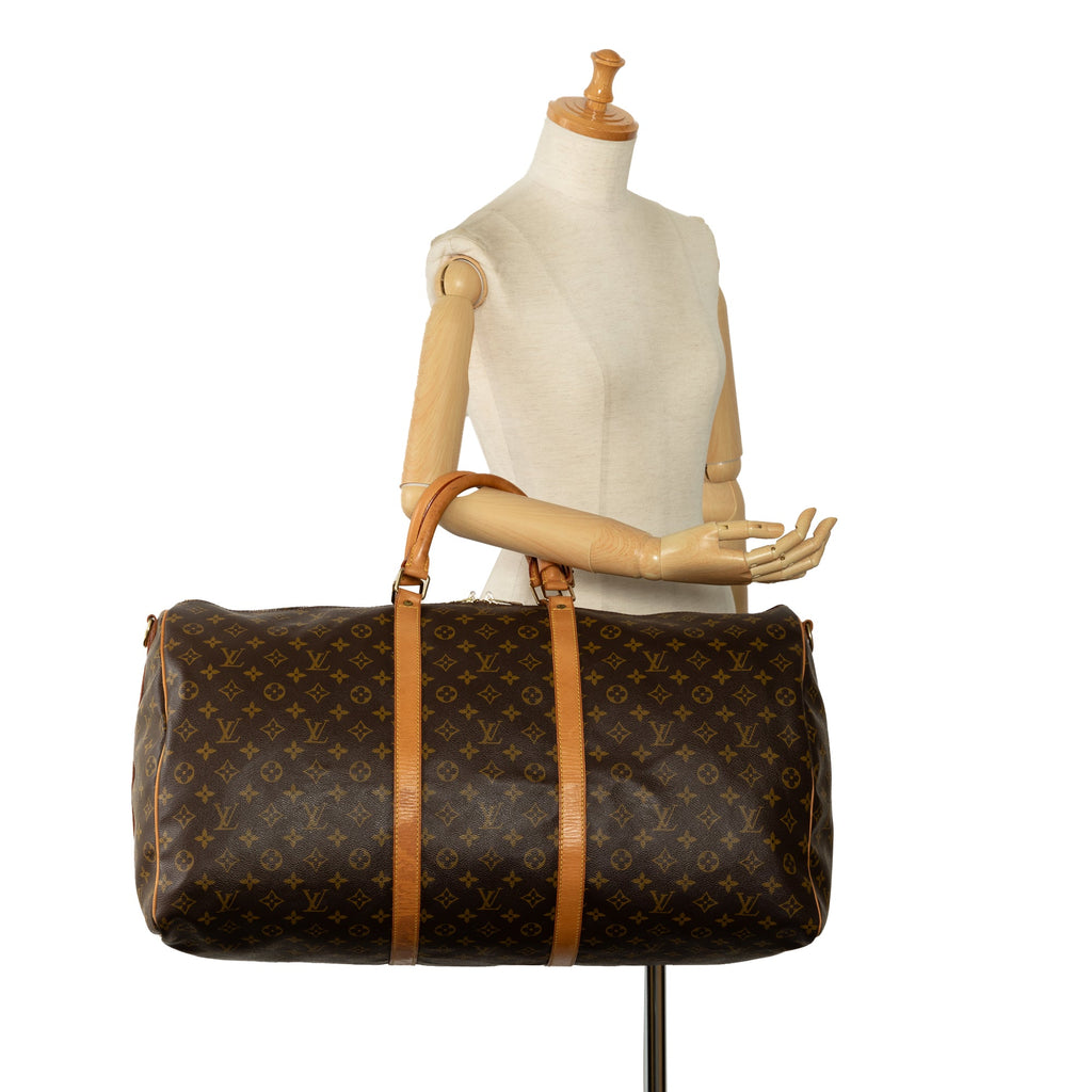 Pre-Owned Keepall Authenticated Bag Unisex Monogram (Good) Bandouliere Vuitton Brown WeekenderBag Canvas 60 Travel Louis