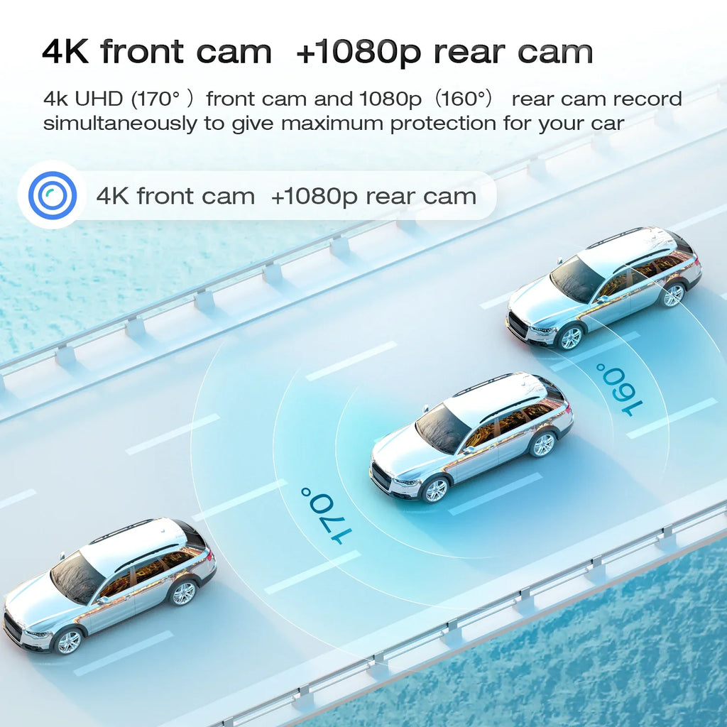 Parking Cam, GPS TOGUARD Rear Assist, Parking Touch 4K+1080P Mirror View 12" and Monitoring, Front Screen Camera, Rear Dash