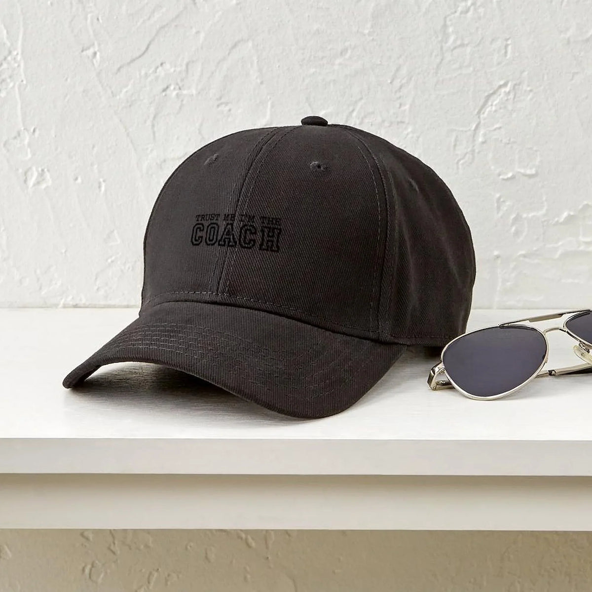 CafePress Black - Black Hat Coach Printed The Cap Trust Me Cotton - Canvas Baseball I'm Adjustable