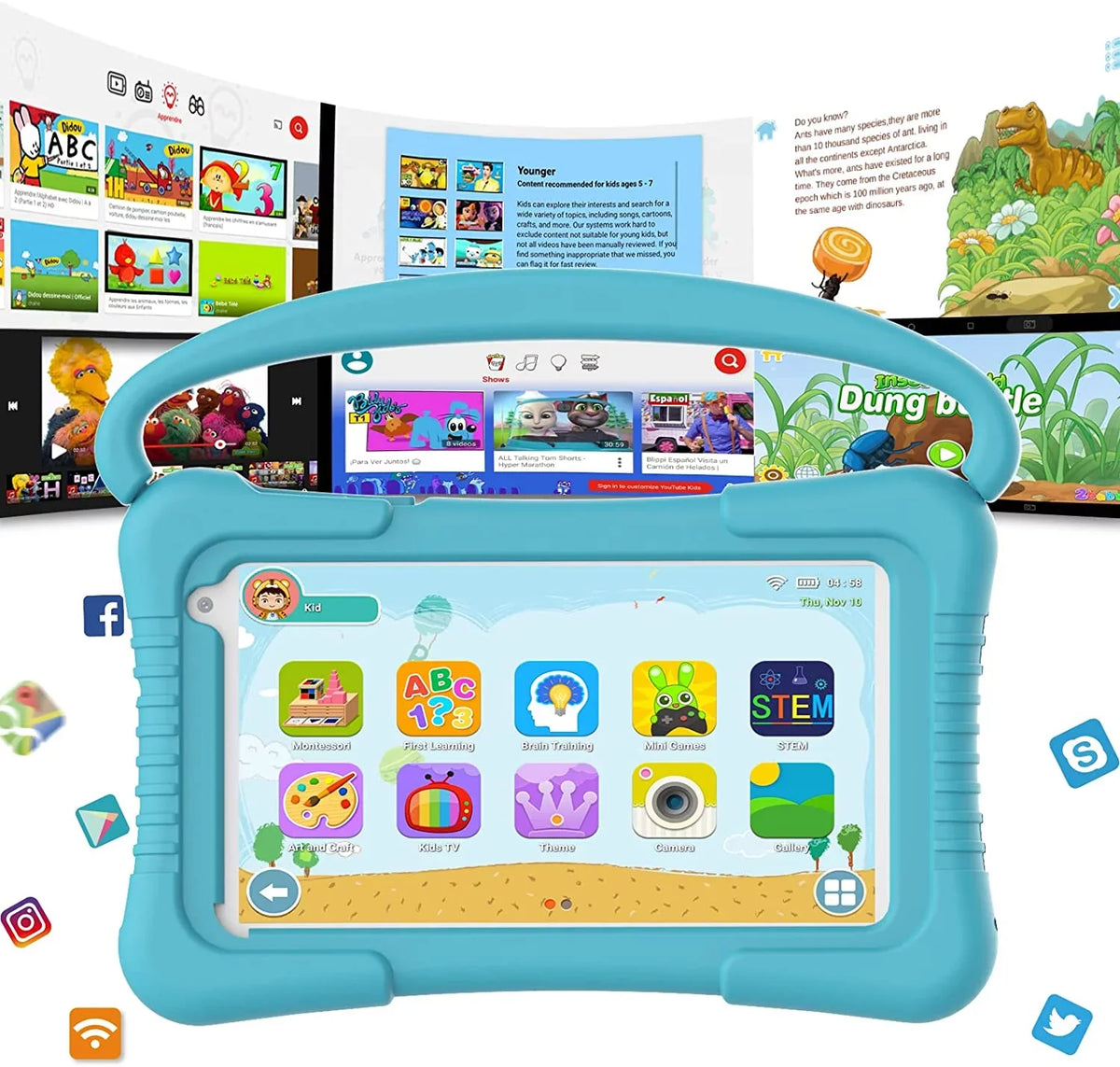 Tablet Software YouTube 11 Kid-Proof Tablets Kids Games Kids 32G Tablet Camera Tablet Parental Kids Toddler 2GB Dual inch Control, Pre-Installed Netflix. Kids RAM 7 with Android Educational WiFi for