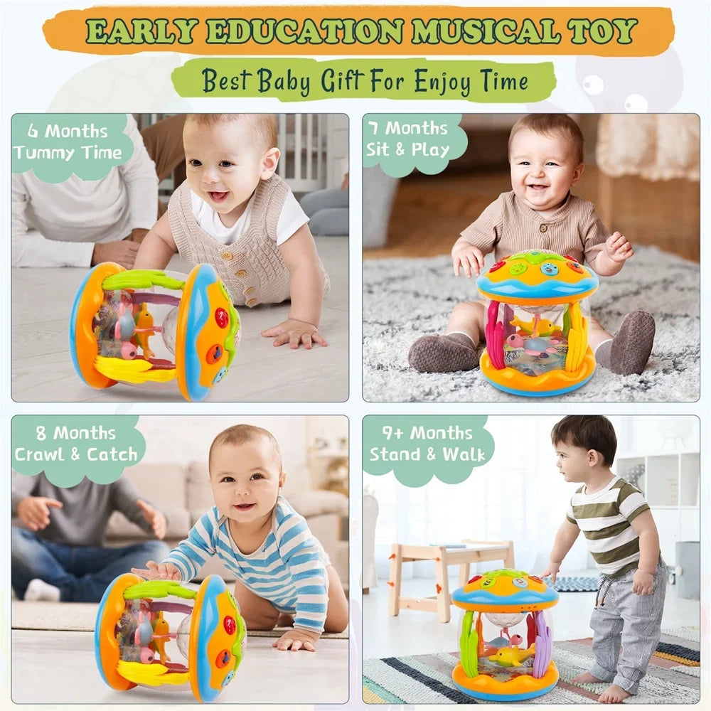 2 for Drum Boys 3+ Toddlers Melodies 6 Toys Musical Rotating Baby 12 up 1 Toys Learning Light Baby with Toys Months, Projector Gifts to , Educational Year Girls Old