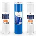 GAC, 155358-43, | Aquaboon x Big 4.5" Set packs 3 Micron Blue Block DGD-5005-20 5 Cartridges EP20-BB, Carbon 20" 2C-20BB, Filter Sediment 1 set, CTO & Replacement
