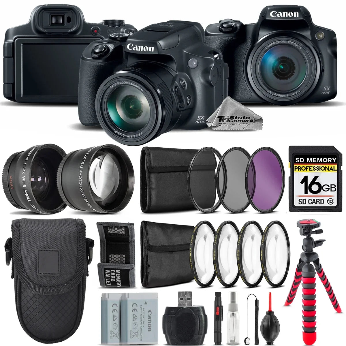 PC + Kit - Filter Canon 7 Extra Battery HS + Camera Bundle PowerShot SX70 16GB