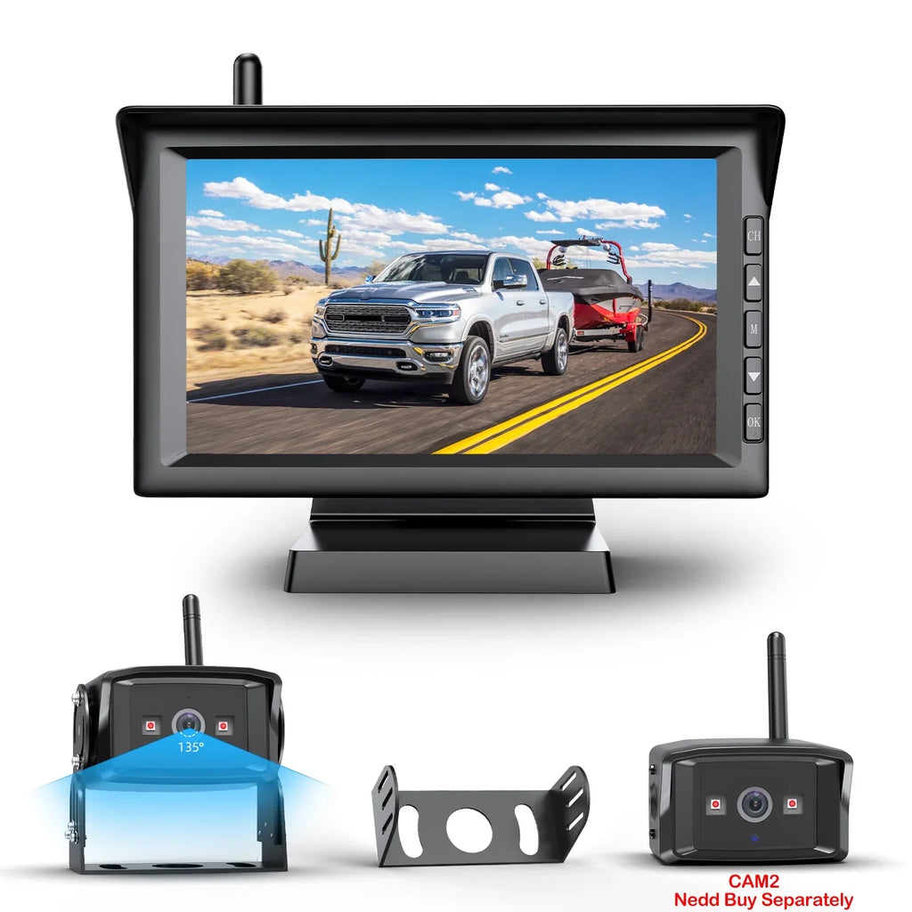 Night High-Speed with Trailers/ Observation RV/ Parking Kit, HD 7" Wireless Rear Cameras for Waterproof View IR Camper/Semi-Trailer/Tractor Camera Lines Monitor Backup Vision Reversing with