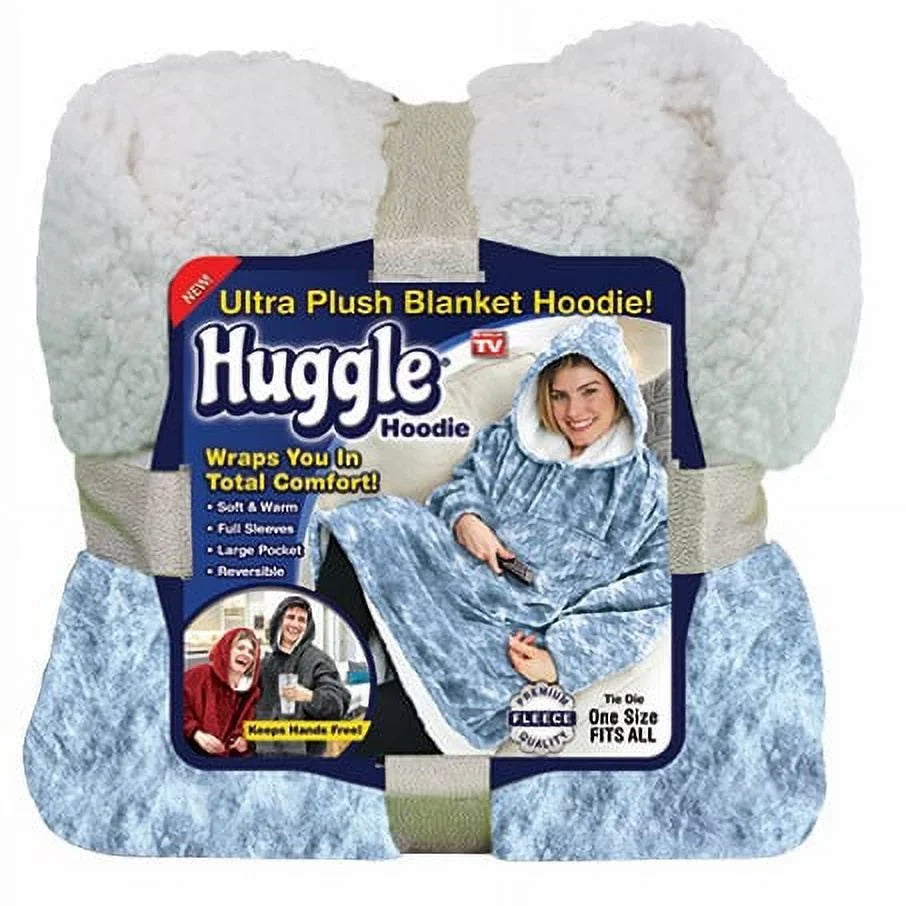 Huggle & Blanket Sherpa Wearable Dye Hoodie, Tie Fleece Hoodie, Blue
