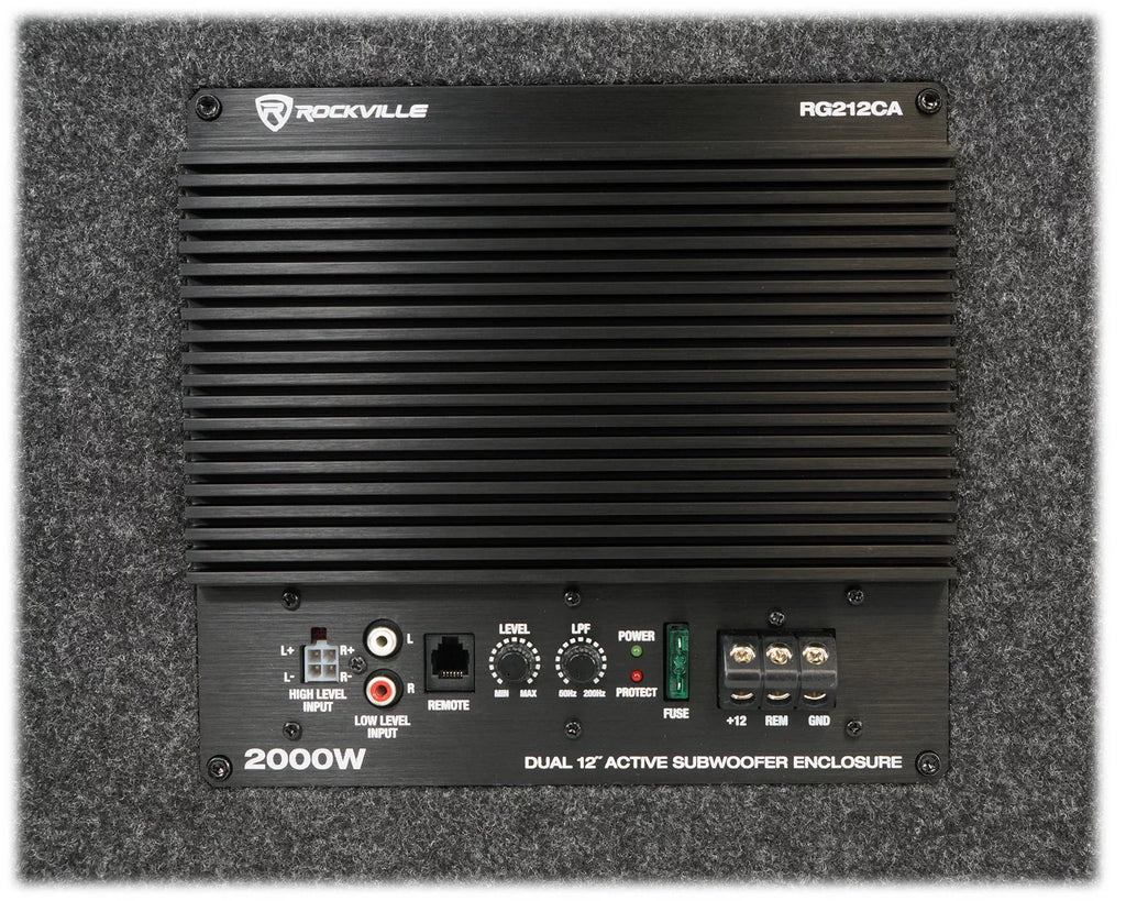 Dual 2000w inches RG212CA Enclosure+Amp Powered Car Subwoofer Kit Rockville 12 Vented