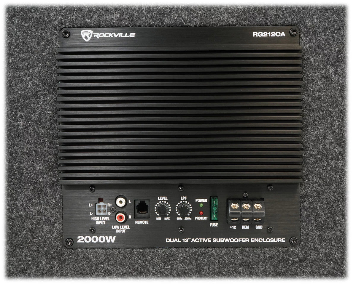 Dual 2000w inches RG212CA Enclosure+Amp Powered Car Subwoofer Kit Rockville 12 Vented