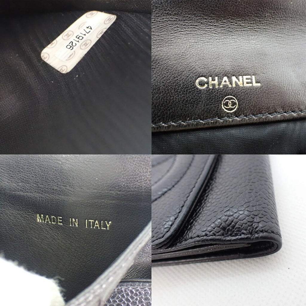Pre-Owned Chanel skin caviar black CHANEL trifold wallet (Good)