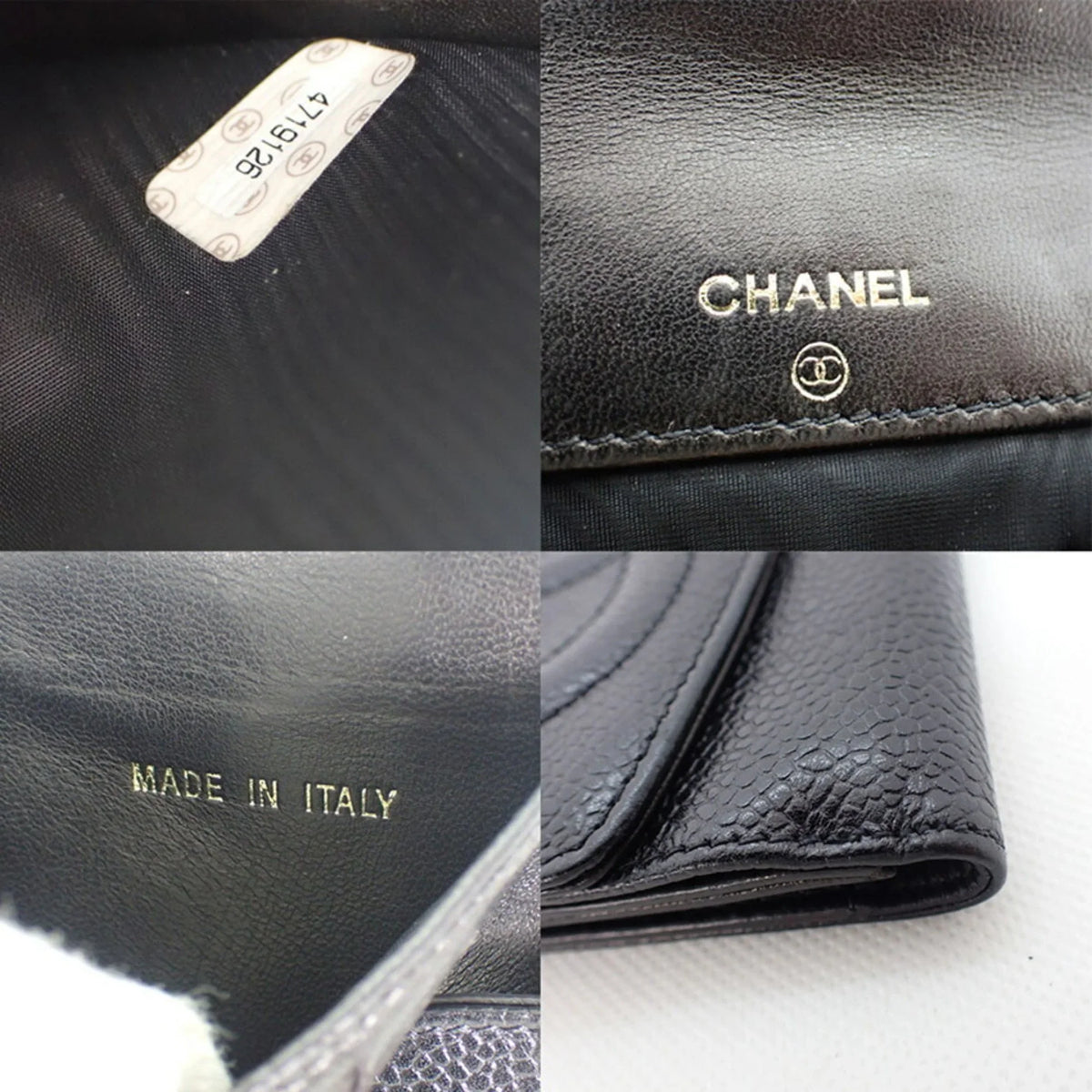 Pre-Owned Chanel skin caviar black CHANEL trifold wallet (Good)