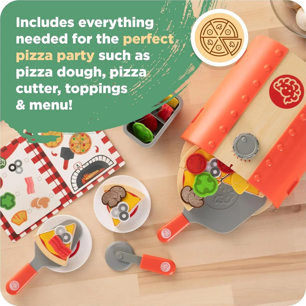 Pretendables Playset Pizza Fat Toys Brain with Pretend Storage, Oven Set - 3+ Backyard