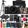 Body ILCE7CL/S Bundle + Camera Full Battery, Photography Mirrorless Software Lens Gear Extra Tripod Sony Frame + with a7C and Kit Case Silver 28-60mm F4-5.6 Dual with Deco Accessories Charger,