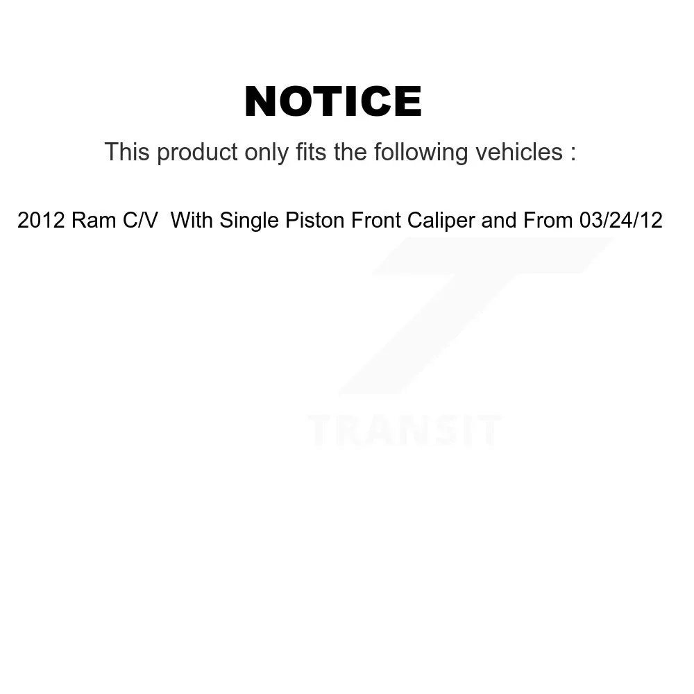 2012 For Rear From KC8-100709P Transit 24 C/V Front With Piston Single 03 Rotors Ram Auto Semi-Metallic Disc 12 Pads Brake Caliper Kit And