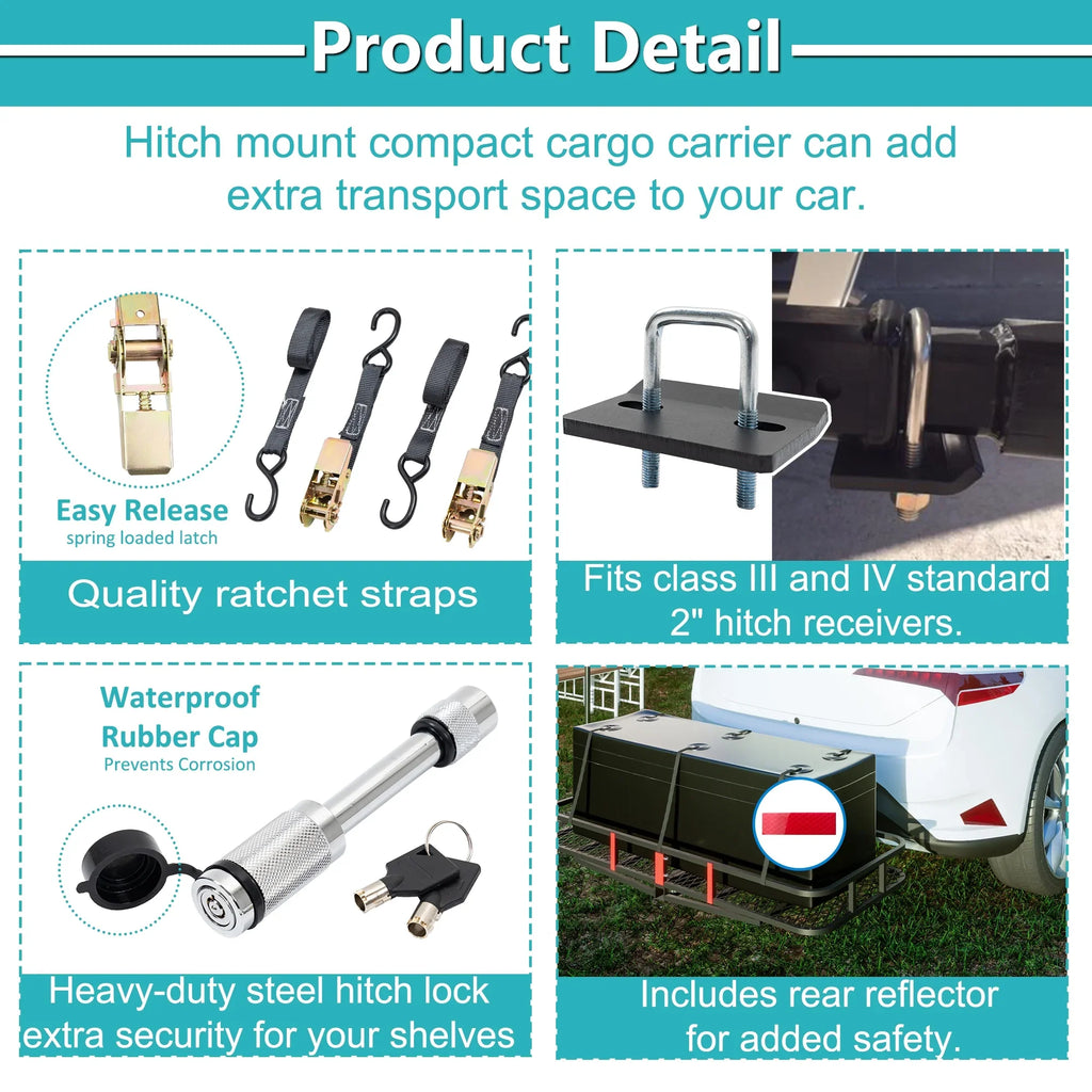 500 Cargo Truck x 60" 6" Basket Car Hitched Mounted lb a Trailer, SUV Black 24" Folding Capacity with x for
