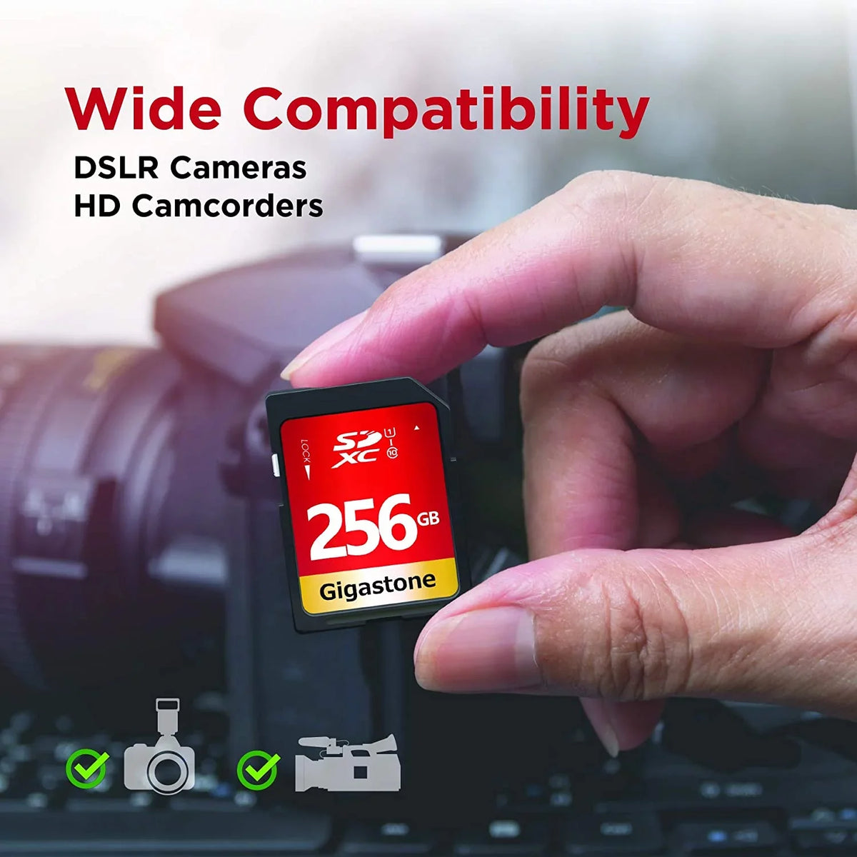 Canon UHS-I 10 Gigastone SDXC Panasonic Olympus Sony Pentax Camera Nikon Card Kodak Card Speed High Full Digital Class 256GB U1 Memory Video HD SD