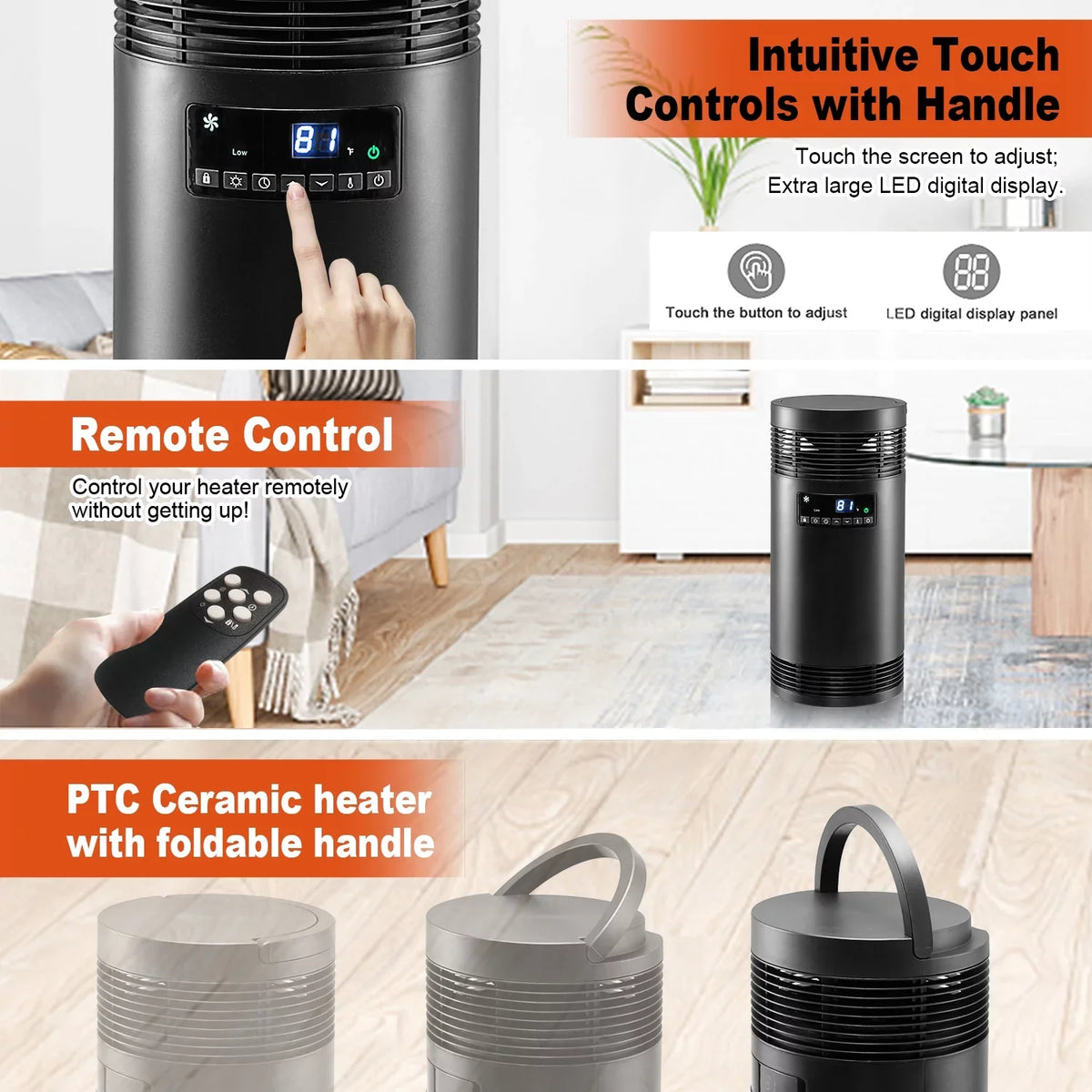 1500W for Ceramic Space Thermostat, Mode, Heater Office Electric Use, Heater Portable for Only PTC Desk Protection Indoor 360° Office Fan Heater Safety with Surround with