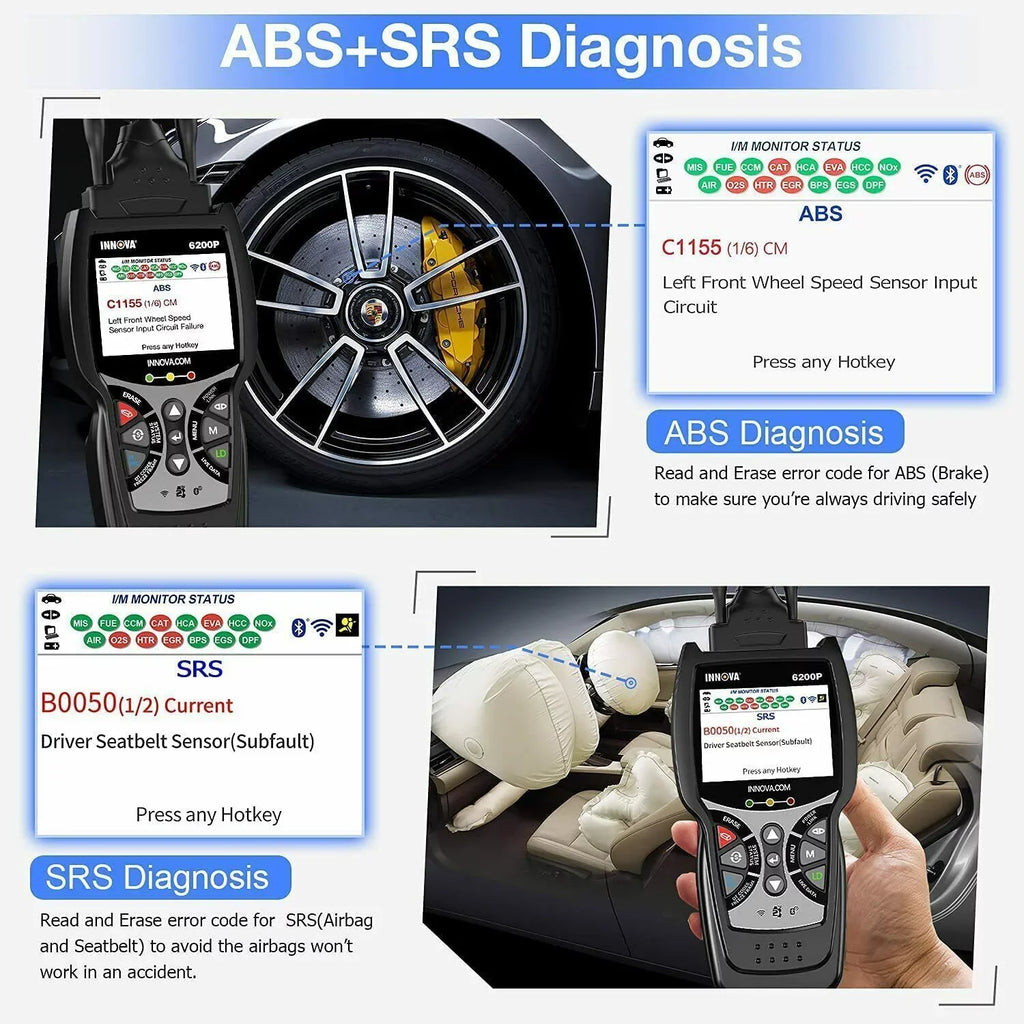 OBD2 Oil Scanner Bluettoth Reader INNOVA Diagnostic Registratio ABS Code 6200P Battery System Tool Full SRS