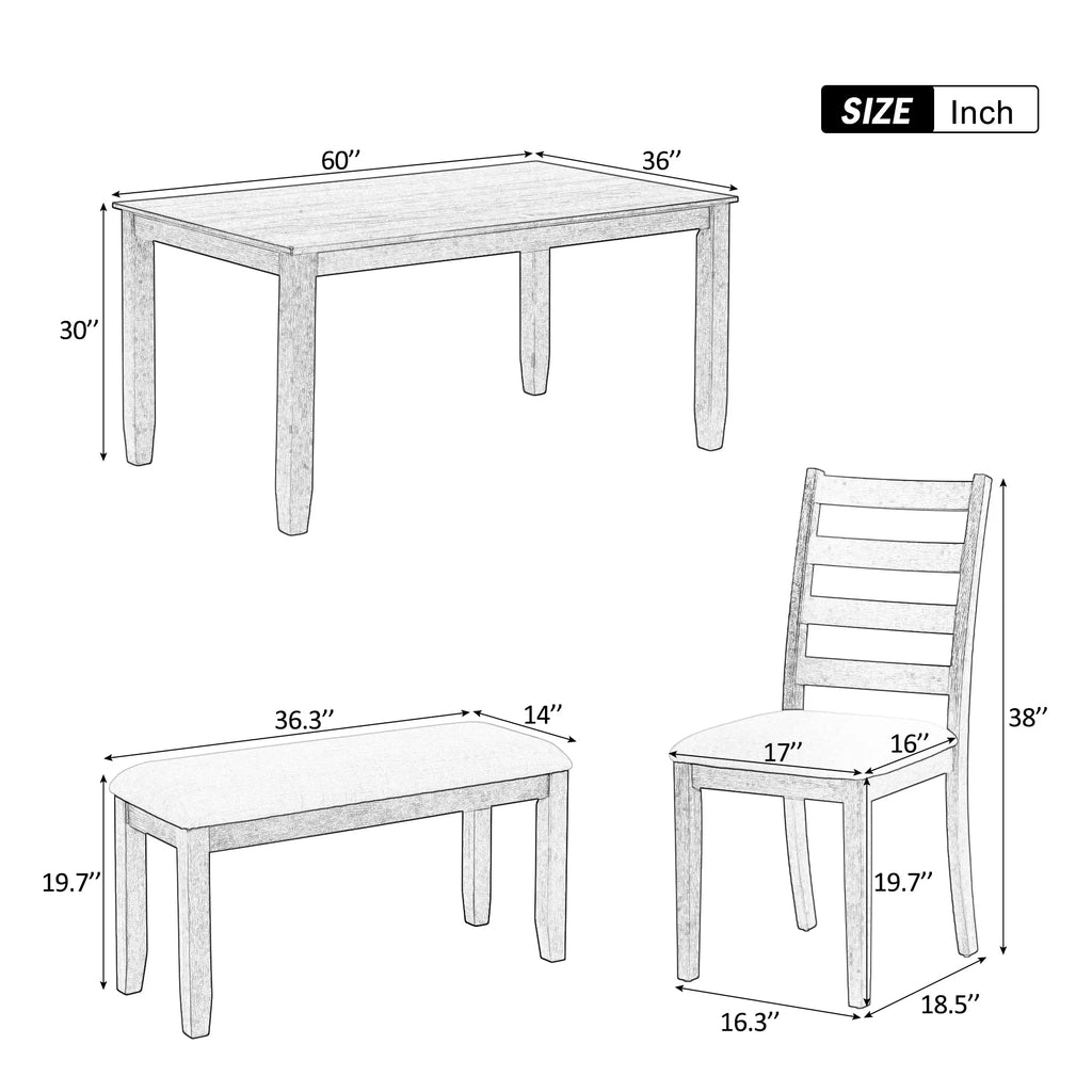 Bench, Set Room Rustic Dining Chairs With Whitewash 4 + CoSoTower Brown Style A 6-Piece Upholstered Table &