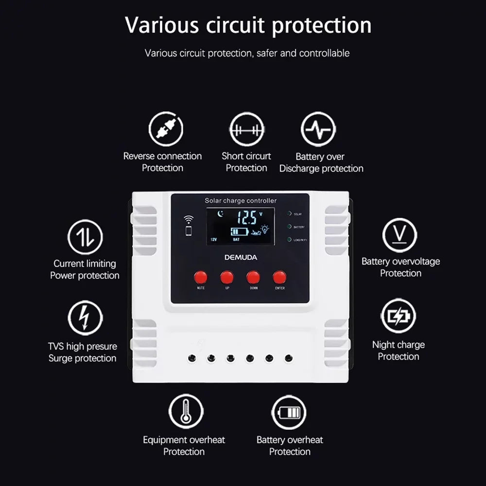 Mobile with Leadacid Intelligent Iron Charger Data LED Batteries Display Real-time Solar Controller Ternary App PWM Lixada for 12V/24V