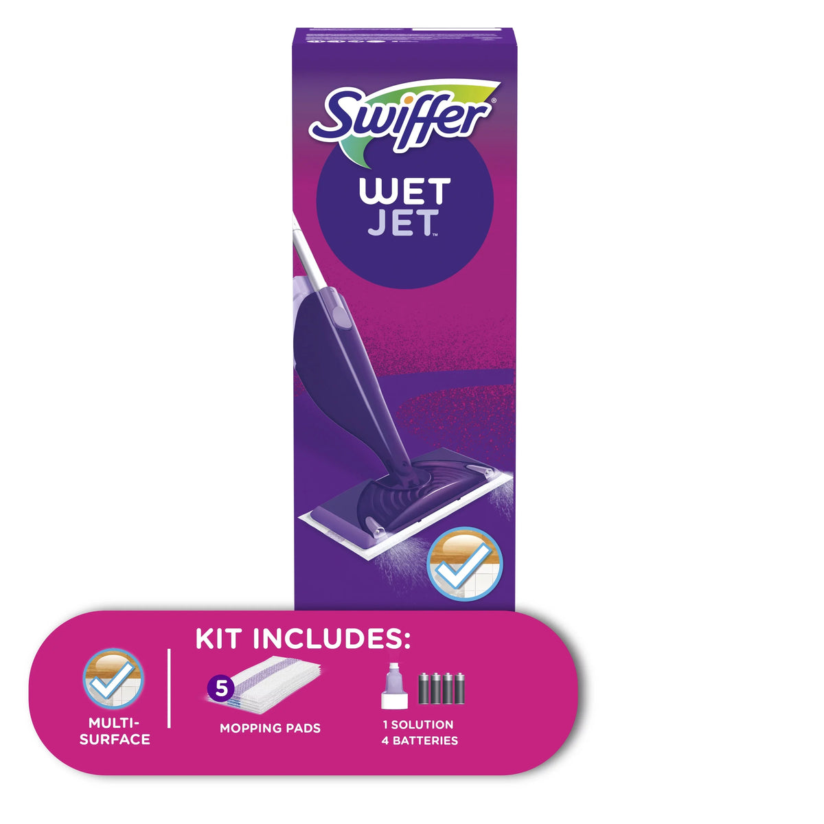 5 Kit WetJet Pads, Mop Swiffer 1 Mop, Floor Solution) (1 Cleaning Starter