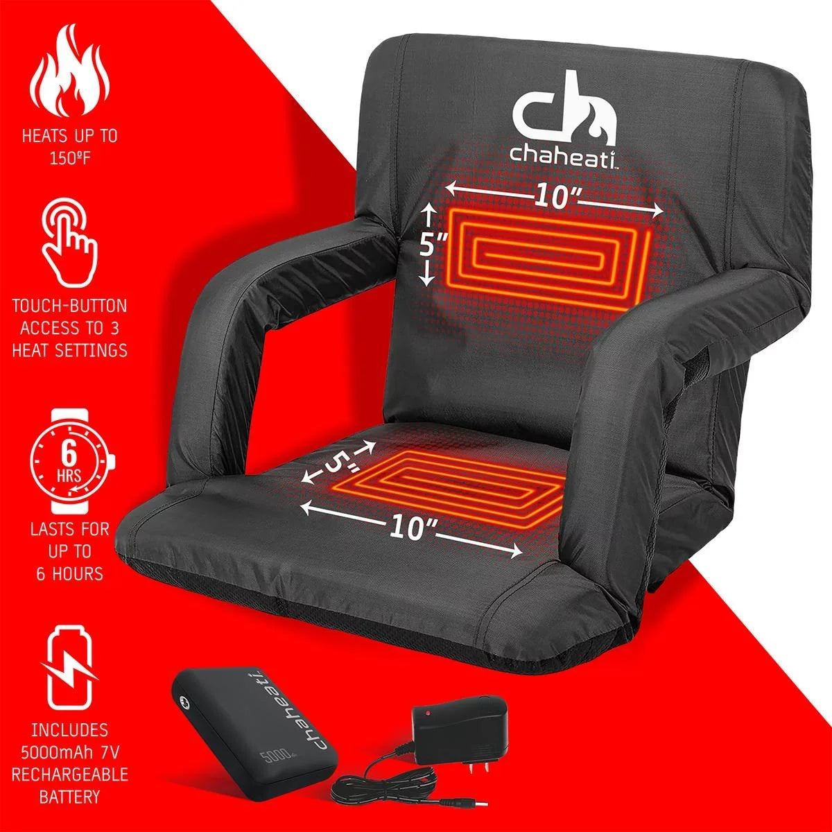 Seat Camping, in Battery Outdoor 7 Bleacher – Folding Heated V And Heated Black Activities Sports, Chaheati For Chair