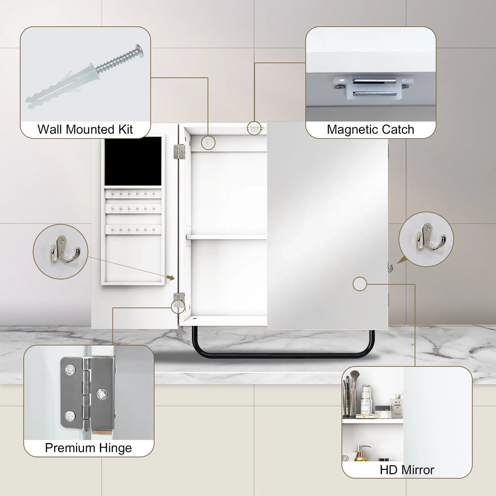 Jewelry Cabinet Wall Mirror, Bathroom, Square Mounted with for 2-Tiers HLR Mirror Cabinet