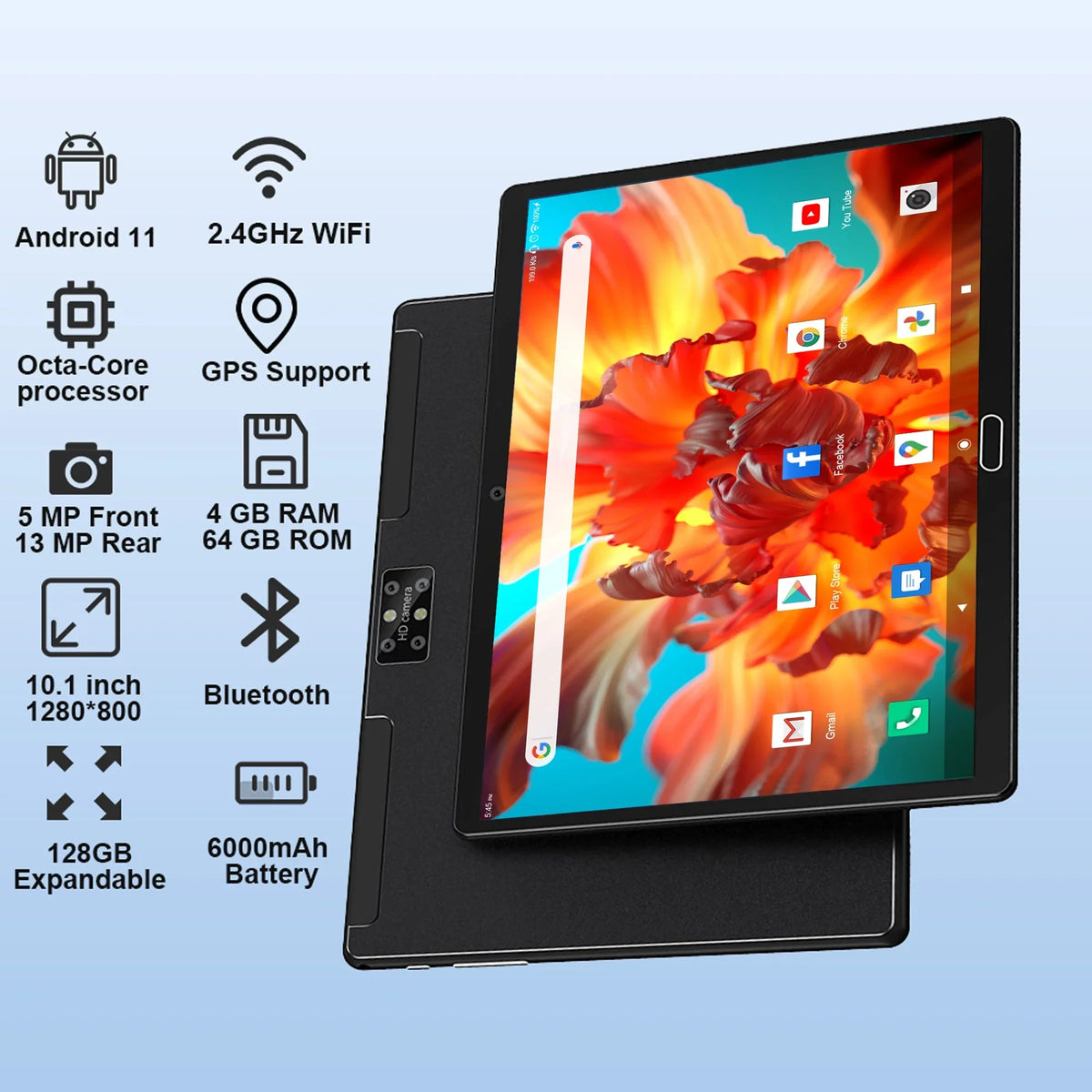 Tablet 11,Tablet Expand 1 inch Battery,Latest Keyboard,10 Camera,Wi-Fi,Bluetooth,GPS,Black Cellular with 128GB to ),6000mAh Android Octa-Core PC,Dual ROM(up 1.6GHz in 4G Tablets,64GB 2