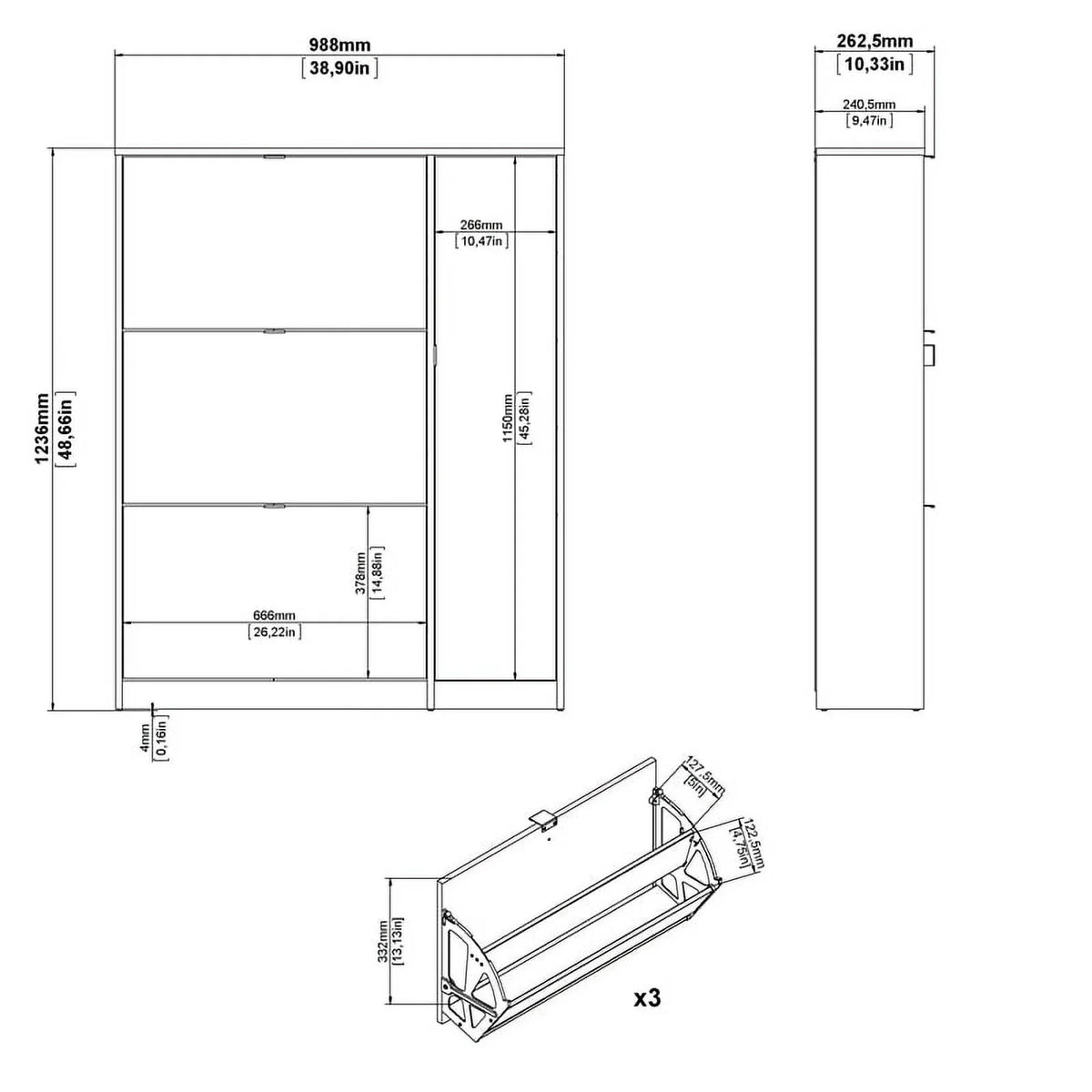 Allora Cabinet Layers Shoe Gloss Oak-White with & High 3 Drawer 2 Door in