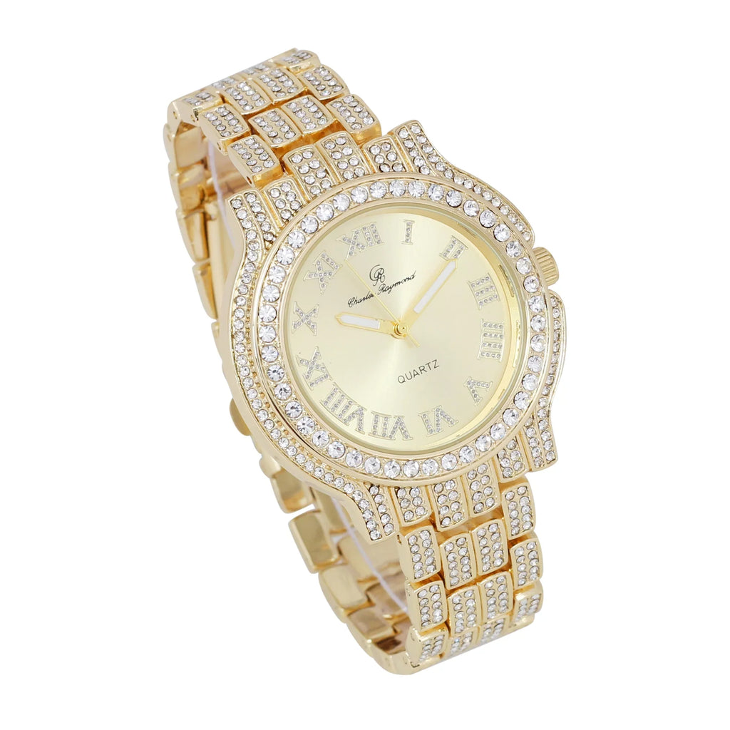 Out Women's a blinged-Out Timeless Iced Testament Glamour Classic-GLD) Crystal Luxury Diamonds Beauty True Watch, to and (L0504LA-T