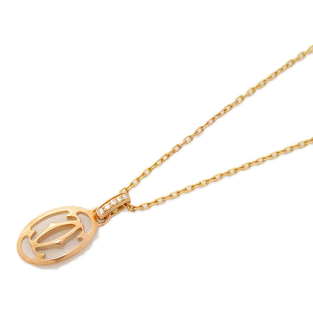 K18PG(Rose (Good) double Clear Clear Necklace Pre-Owned Gold) Necklace CARTIER diamond Logo
