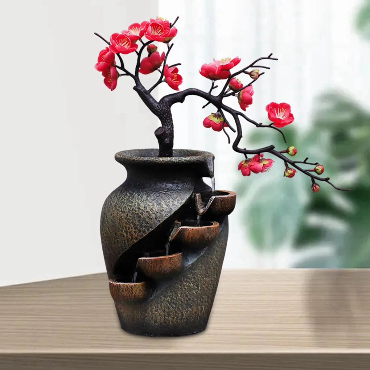 room Garden Living Vase Simulation Fountains Feng Decor Shui Relaxation Waterfall Gifts Office Craft Flower Creative for Desk Tabletop Water VaseThree-dimensional Soothing Fountain