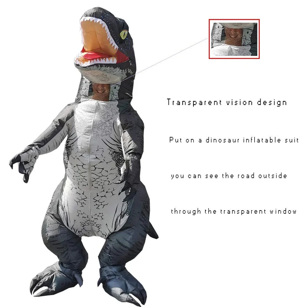 Costume DomKom Women Grey Dinosaur Body Men Inflatable Adult Costume Blow Velociraptor T-rex Raptor Halloween Up Costume Full