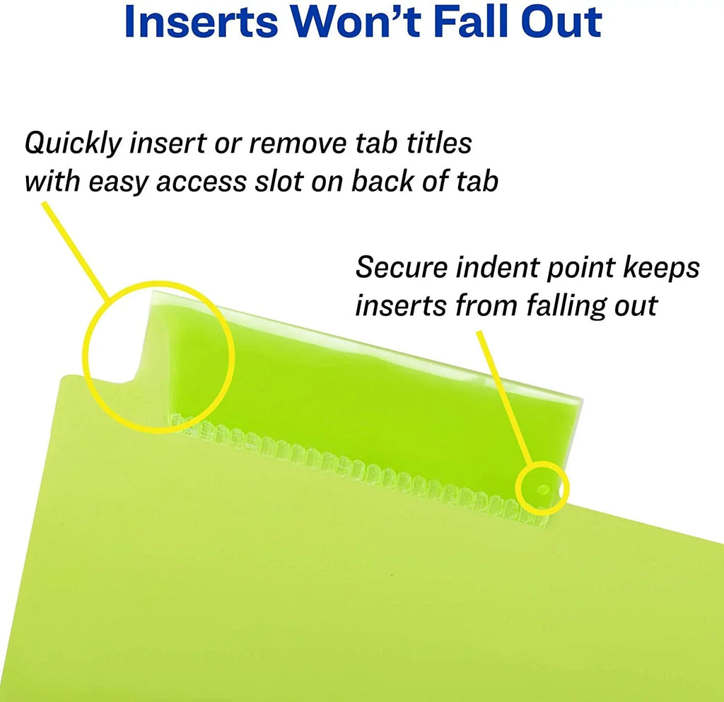 Plastic of Big Tab 8 Multicolor Avery Insertable 24 Tabs, Sets Case 11901 Pack Dividers,