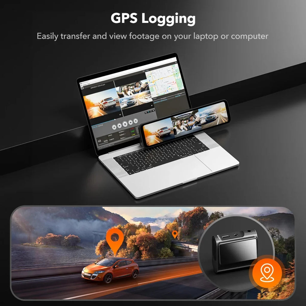 Camera Channel, Car 3 Loop Recording, Mirror with GPS&64GB Detection, Touch Parking Card, Night Car Cam Screen Camera Backup Vision, Triple with Motion Dash 2K Monitor,Vehicle WOLFBOX