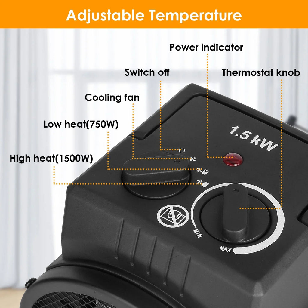 Bedroom Heater Protection Electric with Desk Personal Office Ceramic Adjustable Portable Overheat for Fan Temperature 1500W Heater iMounTEK Space