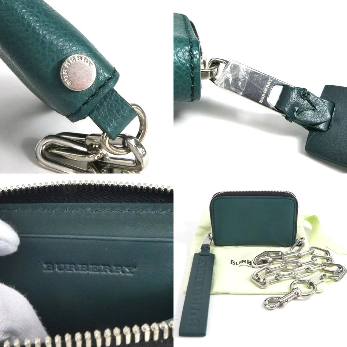BURBERRY green metal Pre-Owned coin men's case (Good) leather Burberry /