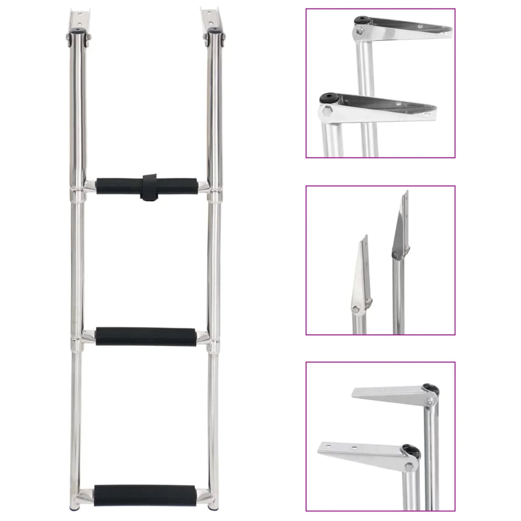 3 Ladder and Platform Ladder for Boat Dcenta Non-Slip Mounting Pool, Steel Stainless Telescopic Swimming Boarding Folding