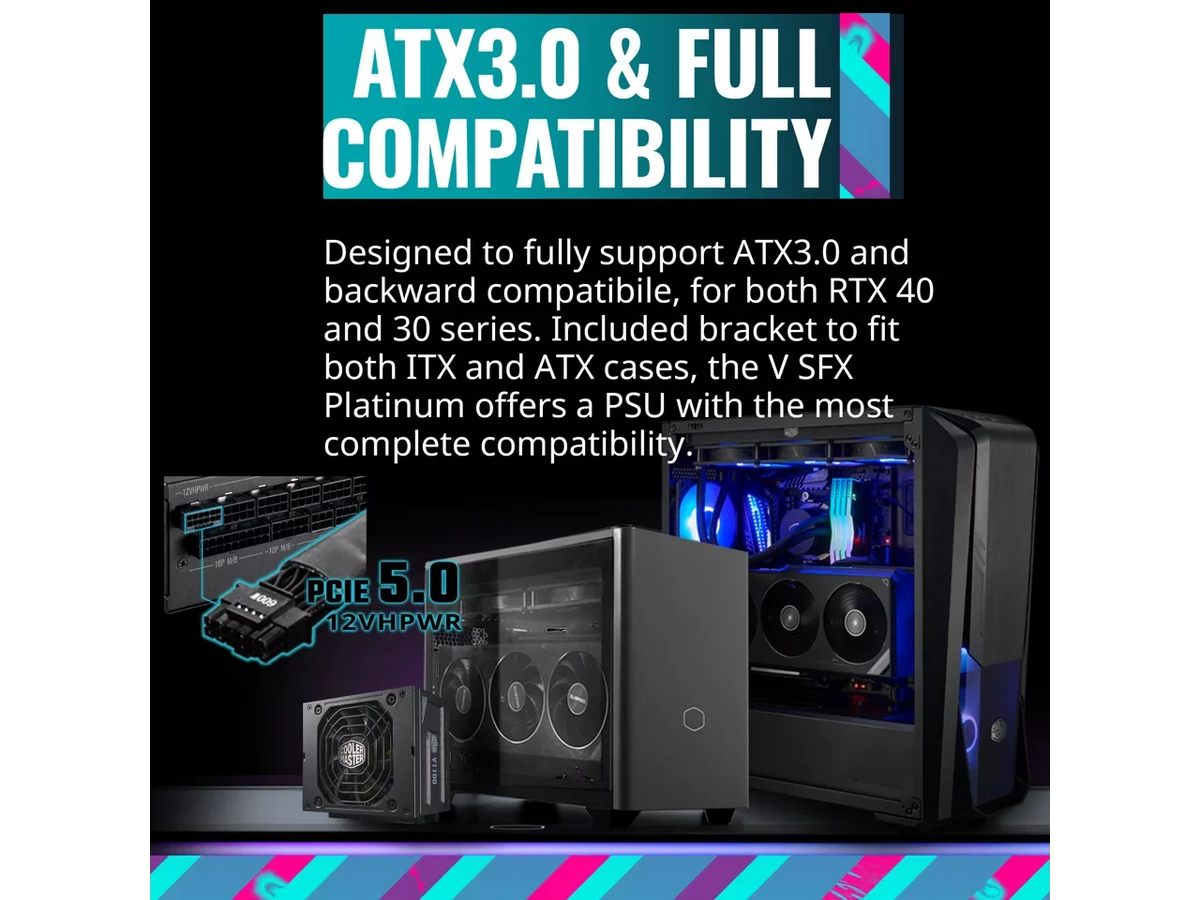 (MPZ-B001-SFAP-BUS) Form SFX Modular, SFX, Fully Bracket SFX Efficiency, 1100W 80+ Platinum Master Fully ATX V1100 Cooler Included, Platinum ATX3.0, Factor
