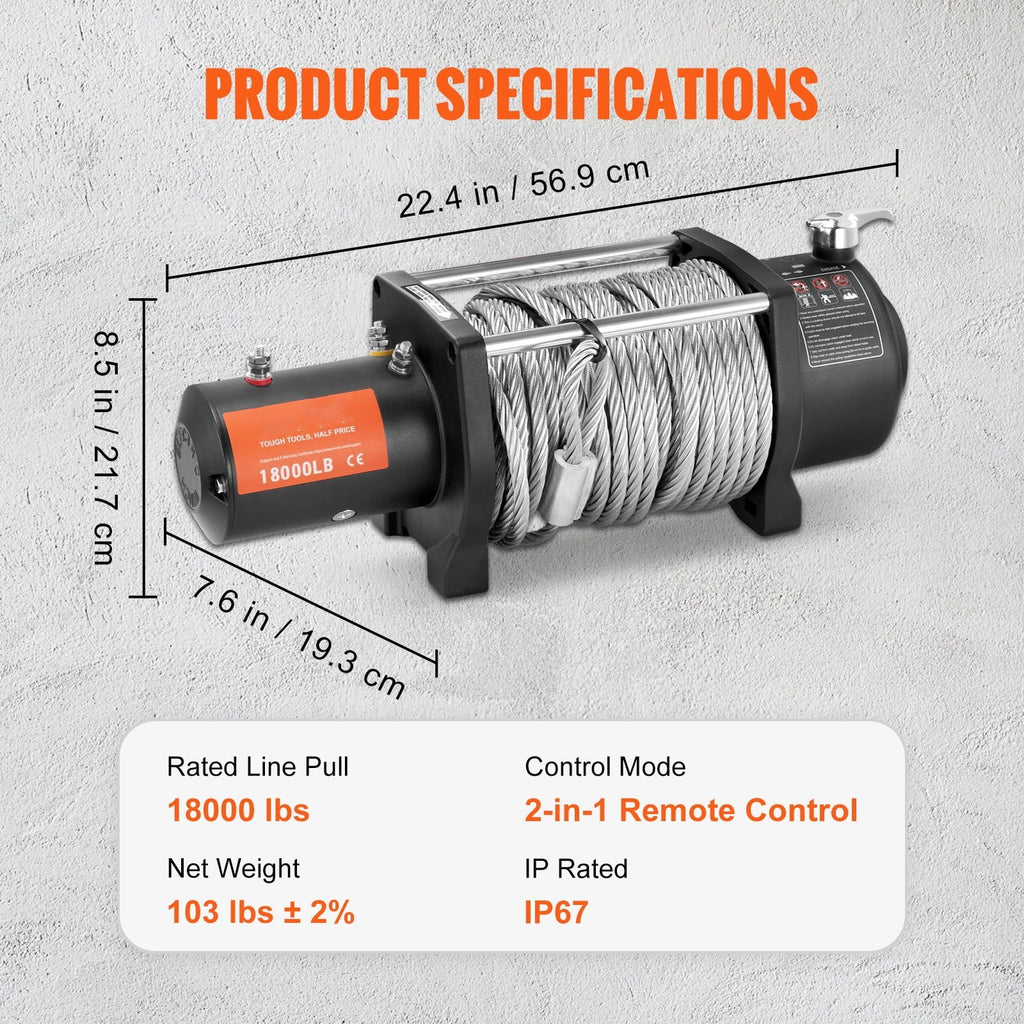 12V Wireless Electric Load 18,000 ATV IP67 Winch, Winch lb Winch, 85ft BENTISM Steel Rope Capacity Remote Handheld with